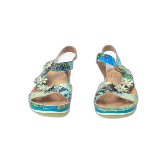 L'Artiste Blue Floral Charleen -Blum Leather Sandal Size 41 - Picture 2 of 6